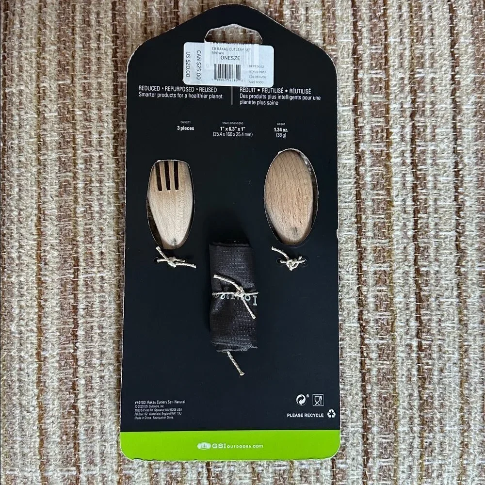 EB GSI Outdoors RAKAU Wooden Cutlery Set for Hiking Work School Lunch Travel